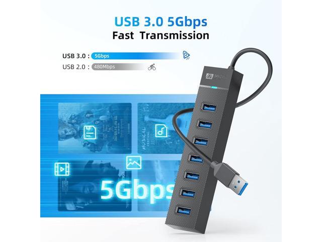 7-Ports USB Hub, SANZANG USB 3.0 Hub, USB Extender for Laptop, Flash Drive, HDD, Console, Printer, Camera, Keyboard, Mouse (1.6FT)