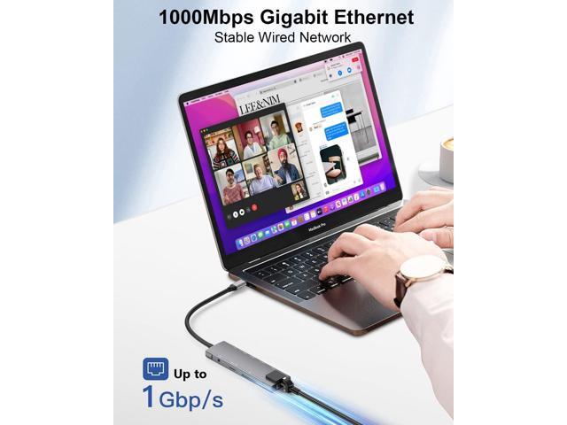 USB C Hub 9 in 1 Multiport Adapter w/Gigabit Ethernet, 100W PD, 4K@60Hz, 2 USB 3.0, USB C 3.0 Data, SD/TF Card Reader, 3.5mm Jack, Dongle Docking...