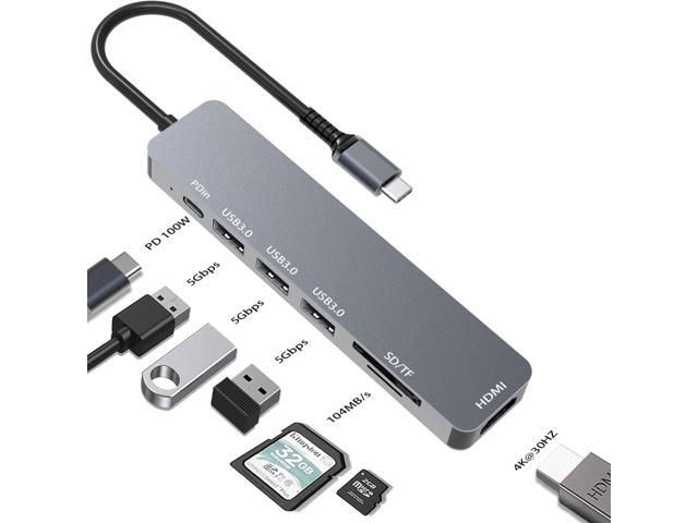 USB C Hub 7 in 1 HDMI Adapter Docking Station Dongle Card Reader USB 3.0 Type-C Hub to Multi Port USB3.1 Speed 10Gbps PD Charging USB C Hub
