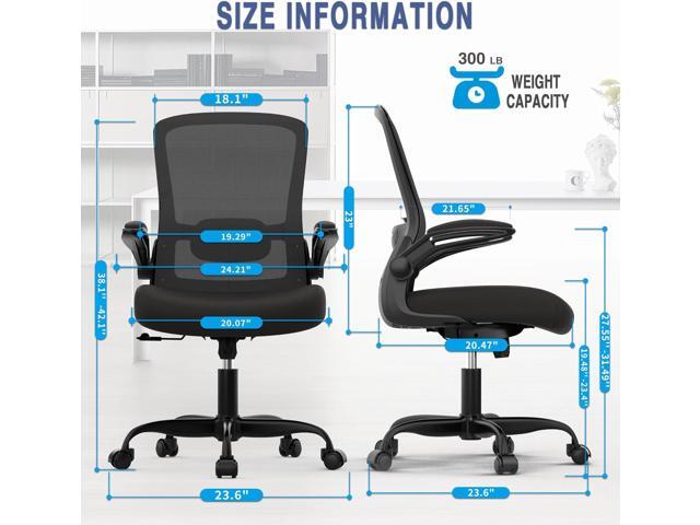 Mimoglad Ergonomic Office Chair - BIFMA Certified, Flip-up Armrests & 135° Recline, Adjustable Lumbar Support - Space-Saving Task Chair for...