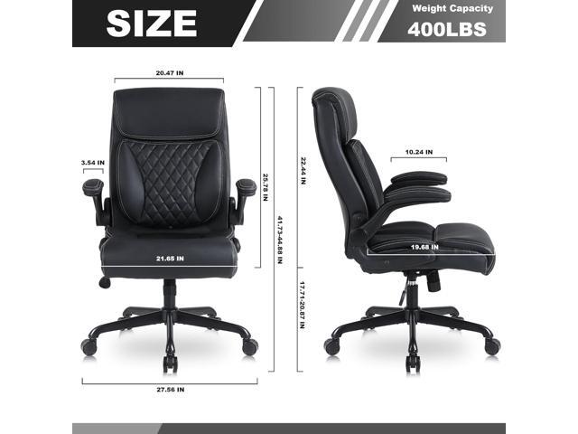 Executive Office Chair, Ergonomic PU Leather Computer Desk Chair with Lumbar Support, Flip-up Armrests and Adjustable Height, for Home Office, Black