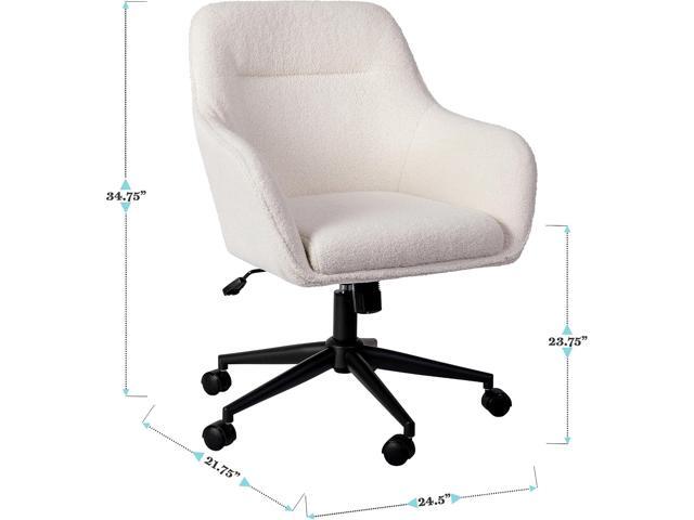 Martha Stewart Rayna Swivel Task Chair with Flared Arms for Home Office in White Boucle with Oil Rubbed Bronze Frame