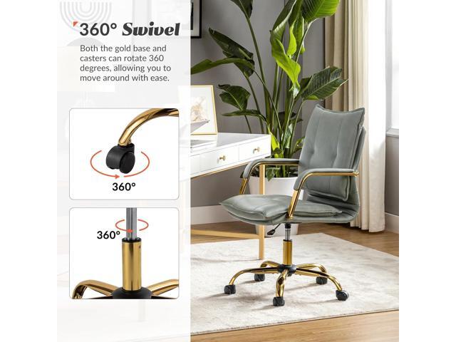 HULALA HOME Faux Leather Home Office Desk Chair, Adjustable Swivel Computer Chair with Golden Legs and Arms, Comfy Upholstered Task Chair, Sage