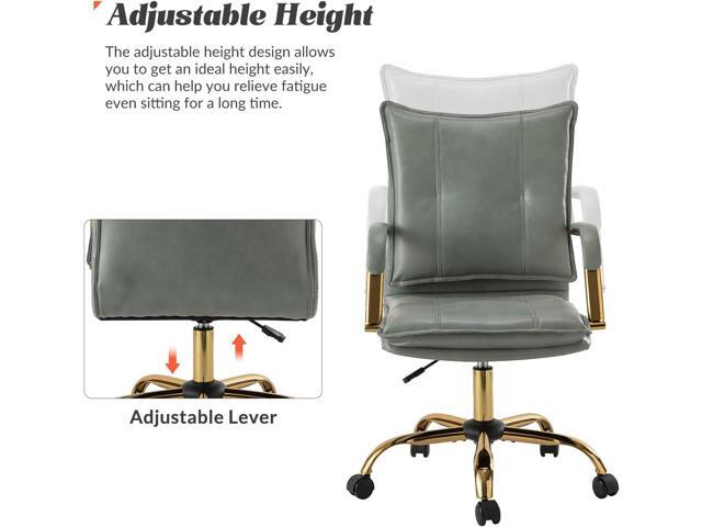 HULALA HOME Faux Leather Home Office Desk Chair, Adjustable Swivel Computer Chair with Golden Legs and Arms, Comfy Upholstered Task Chair, Sage