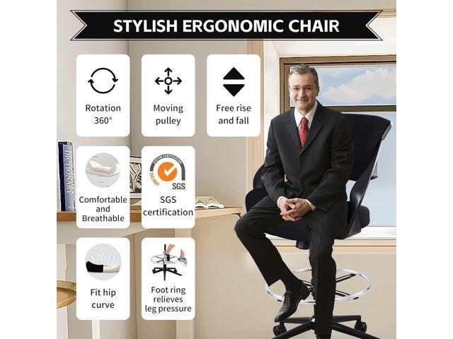 Ergonomic Drafting Chair,Standing Computer Desk Chair,Foot Ring,Lumbar Support,Swivel Task Chair-Black