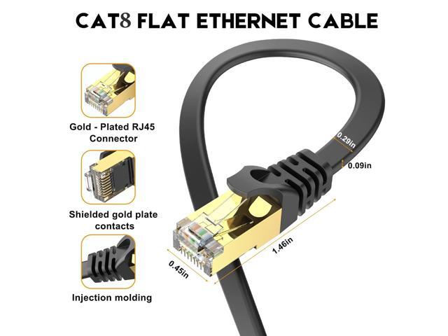 Ercielook CAT8 Ethernet Cable 25 ft High Speed, Shielded Flat Internet Cable with Clips, for Router/Gaming/Modem - Black