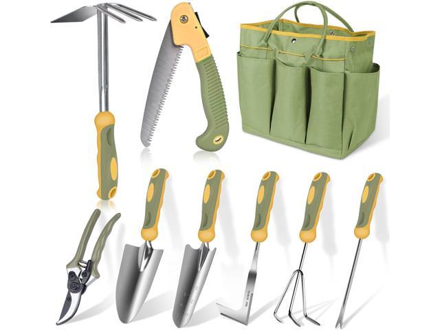 Garden Tool Set, WisaKey 9 Piece Stainless Steel Heavy Duty Green Gardening Tools with Non-Slip Ergonomic Handle, Durable Garden Tool Bag, Ideal...
