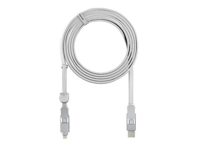Rolling Square inCharge XL 6-in-1 Multi Charging Cable, Portable USB and USB-C Cable with 100W Ultra-Fast Charging Power, 10 Ft/3m, Glacier White