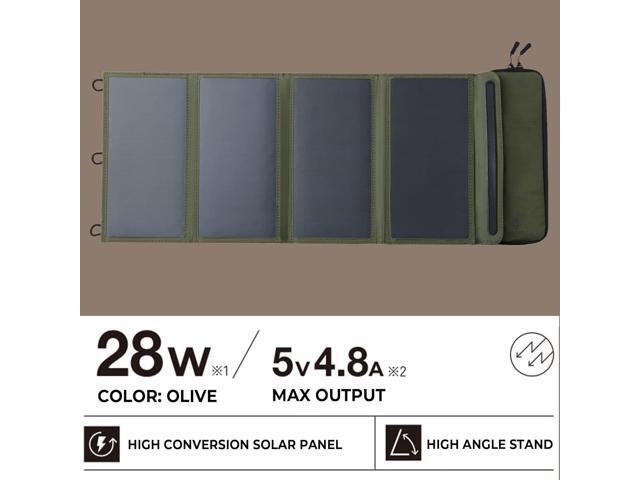 ELECOM NESTOUT Portable Solar Panel, Dual USB-A Ports, 28W Power Generation Charger for Phone Camping, Durable Water-Resistant Ripstop Nylon,...
