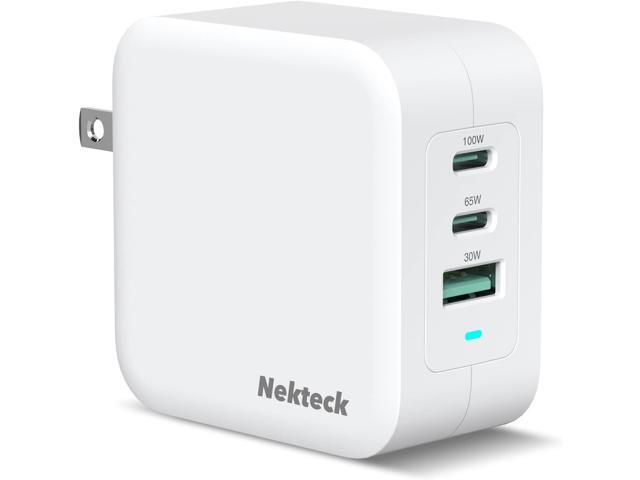 Nekteck 100W GaN USB C Fast Charger (3-Port) - PD 3.0 & QC 3.0 Compact Wall Charger for MacBook Pro/Air, iPhone 16/15/14, iPad, Galaxy S25/S24,...