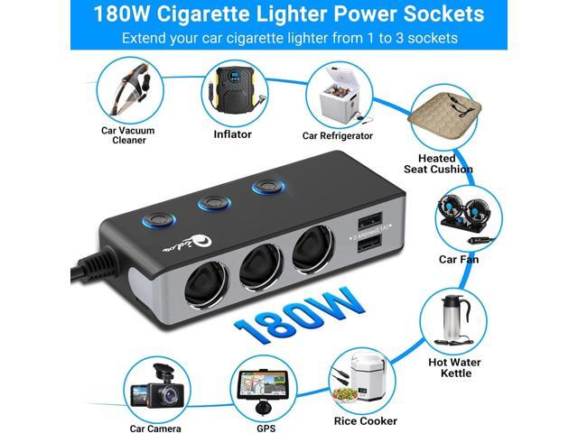 Quick Charge 3.0 Cigarette Lighter Splitter, Qidoe 3 Socket 180W Cigarette Lighter Adapter with 4 USB Fast Charging, DC 12V/24V Cigarette Outlet...