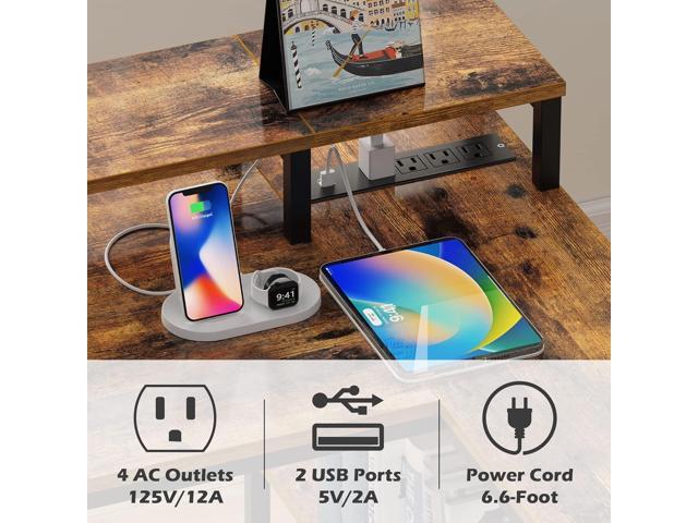 SUPERJARE L Shaped Gaming Desk with LED Lights & Power Outlets, Reversible Computer Desk with Shelves & Drawer, Corner Desk Home Office Desk,...