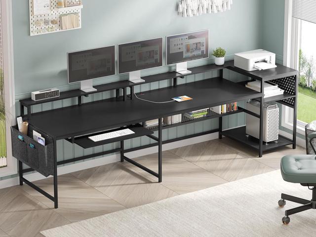 SEDETA L Shaped Gaming Desk, Reversible Computer Desk, Gaming Desk with Power Outlets & LED Strip, Monitor Shelf, Keyboard Tray, Pegboard and...