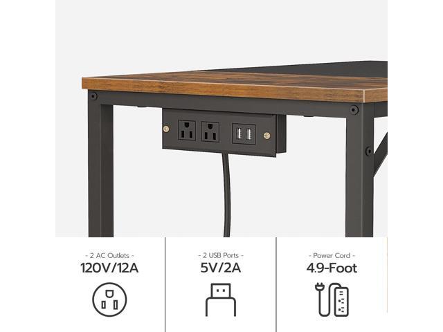 HOOBRO Computer Desk, Home Office Desk with Power Outlet, Modern Study Writing Desk with 3 Hooks for Study Room, Home Office, Sturdy and Stable,...