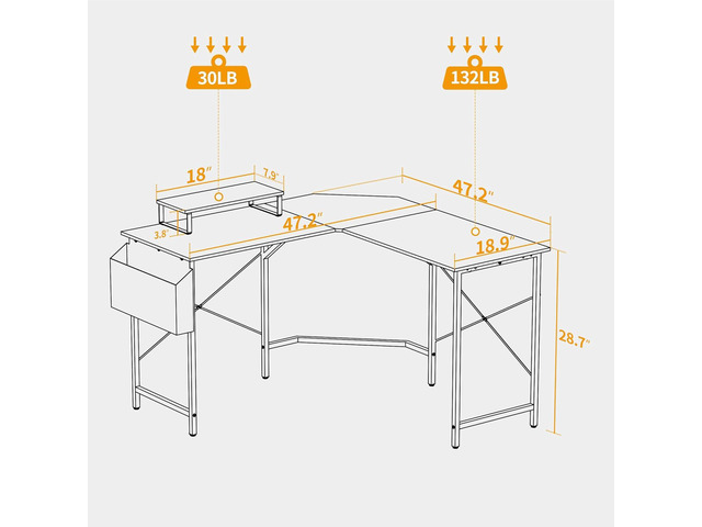 CubiCubi L Shaped Gaming Desk, 47.2 inch Computer Corner Desk with Monitor Shelf for Home Office Study Writing Workstation, Black