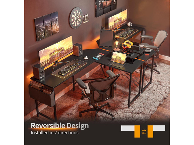 CubiCubi L Shaped Gaming Desk, 47.2 inch Computer Corner Desk with Monitor Shelf for Home Office Study Writing Workstation, Black