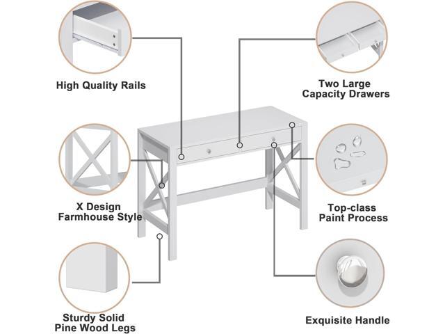 ChooChoo Computer Desk Study for Home Office, Modern Simple 40 Inches White Desk with Drawers, Makeup Vanity Console Table
