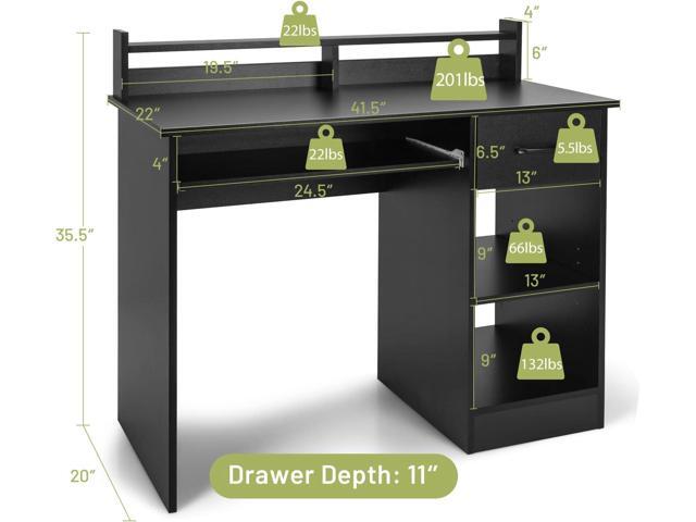 IFANNY Wooden Computer Desk, Black Home Office Desk w/Drawers, Keyboard Tray, Open Shelves & Monitor Stand, Modern Writing Desk, Compact Computer...