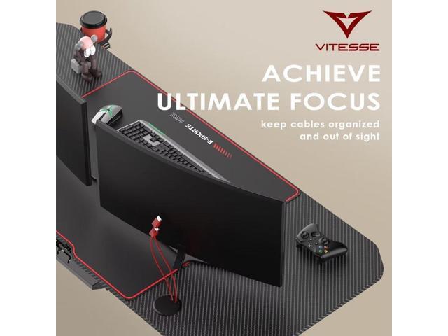 VITESSE Ergonomic Gaming Desk 55 Inch, Z Shaped Office PC Computer Desk with Mouse Pad, Gamer Tables with Gaming Handle Rack, Cup Holder Headphone...