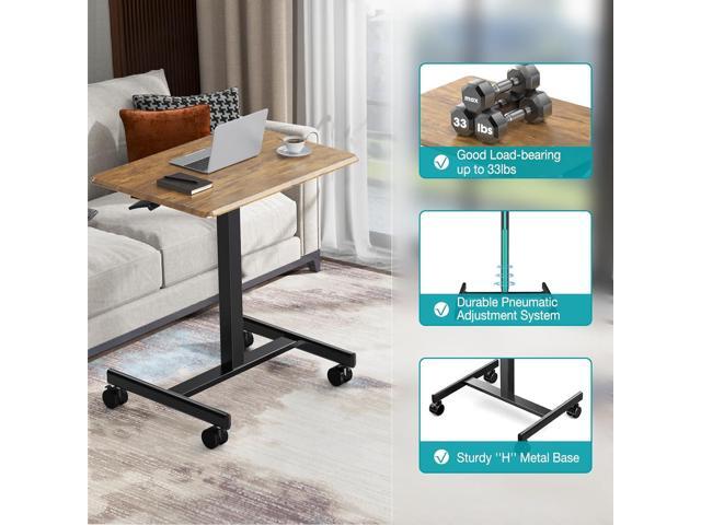 DUMOS Small Standing Desk Mobile Portable Rolling Laptop Desk on Wheels, Adjustable Height Table for Home Office, 19 Inch, Brown