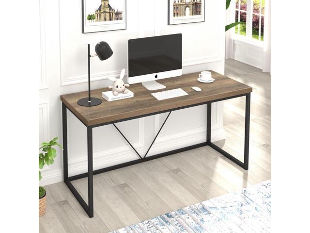 FOLUBAN Industrial Computer Desk, Rustic Wood and Metal Writing Desk, Vintage PC Table for Home Office, Oak 60 inch