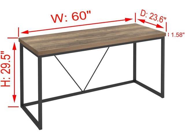 FOLUBAN Industrial Computer Desk, Rustic Wood and Metal Writing Desk, Vintage PC Table for Home Office, Oak 60 inch