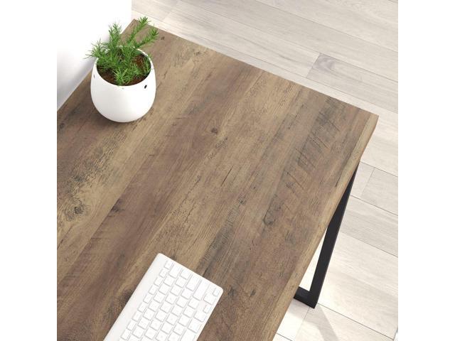 FOLUBAN Industrial Computer Desk, Rustic Wood and Metal Writing Desk, Vintage PC Table for Home Office, Oak 60 inch