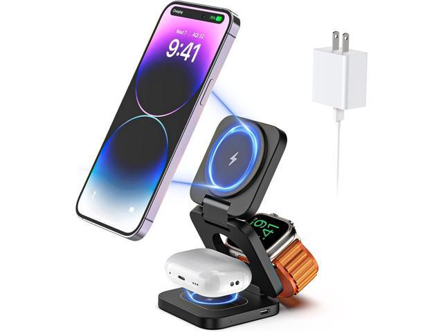 KU XIU X55 Fast Wireless Charger, Magnetic Foldable 3 in 1 Charging Station for iPhone 14/13/12/11/Pro/X/Max/XS/XR/8/Plus, 5W Portable Charger for...