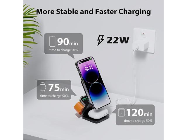 KU XIU X55 Fast Wireless Charger, Magnetic Foldable 3 in 1 Charging Station for iPhone 14/13/12/11/Pro/X/Max/XS/XR/8/Plus, 5W Portable Charger for...
