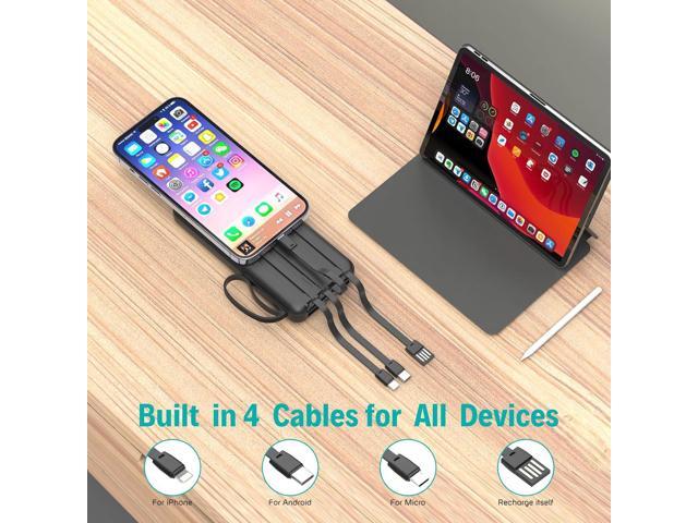 Portable Charger with Built in Cables,10000mAh Slim USB C Power Bank,5 Output 3 Input LED Display High Speed External Battery Pack Travel Phone...