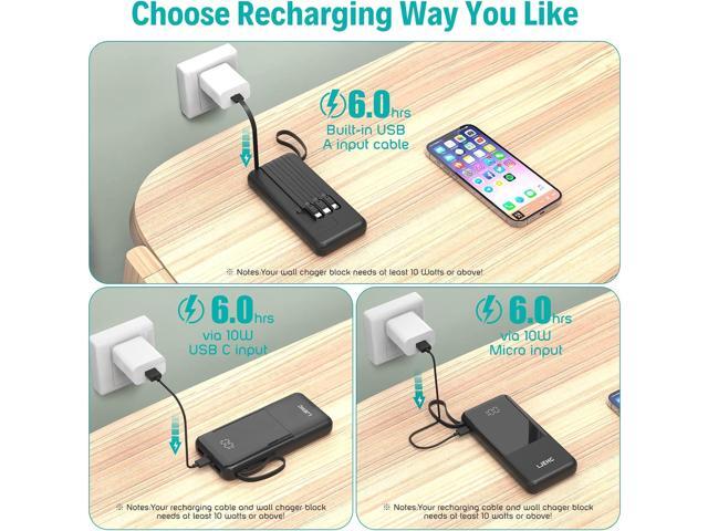 Portable Charger with Built in Cables,10000mAh Slim USB C Power Bank,5 Output 3 Input LED Display High Speed External Battery Pack Travel Phone...