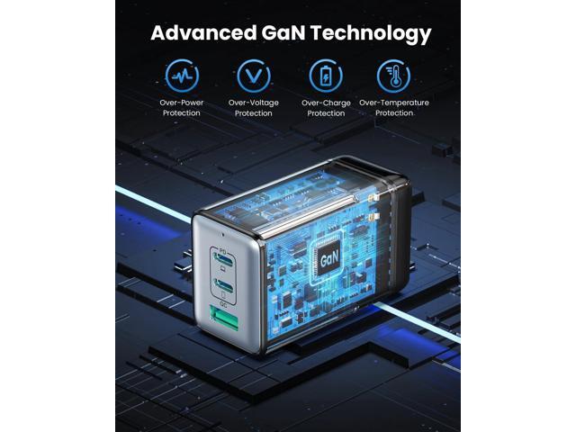 128W USB C Wall Charger,GaN III 3-Port Fast Charging Station,PD QC Foldable Charger Block Portable 65W Laptop Adapter for MacBook Pro/Air,iPad...