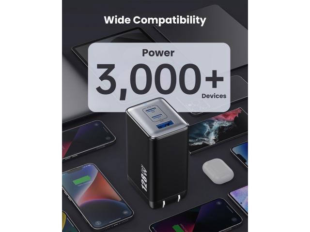 128W USB C Wall Charger,GaN III 3-Port Fast Charging Station,PD QC Foldable Charger Block Portable 65W Laptop Adapter for MacBook Pro/Air,iPad...