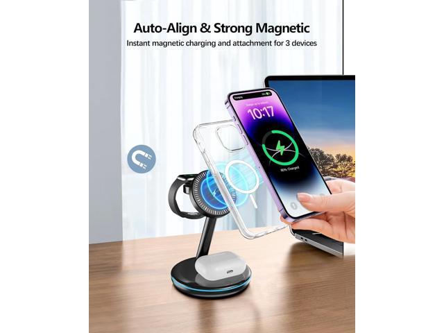 3 in 1 Charging Station for Apple Devices 18W Fast Mag-Safe Charger Stand Magnetic Wireless Charger Station for iPhone 15 14 13 12 Pro/Pro...
