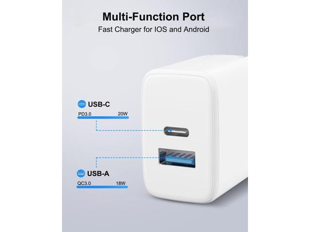 20W Dual Port Fast Charger for iPad 9th 8th 7th Generation 10.2 inch, iPad Air 3/2, iPad Mini 5, Foldable Wall Charger with 6.6ft USB-C to...