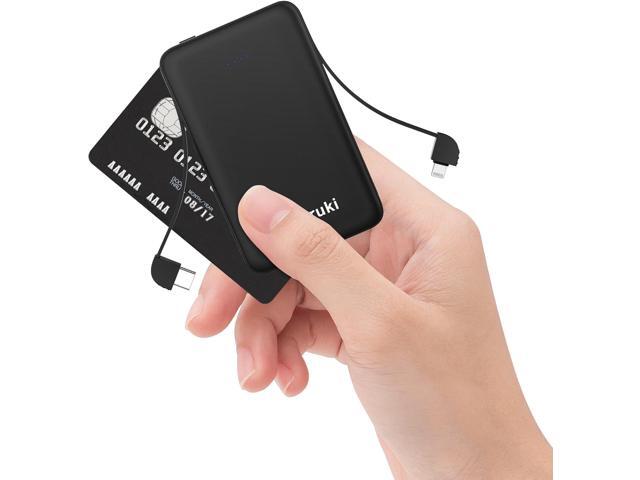 Smallest Portable Charger with Built-in Cables 6000mAh,Ultra Slim Power Bank,Mini High Speed External Battery Packs,Lightweight USB C Phone Charger...