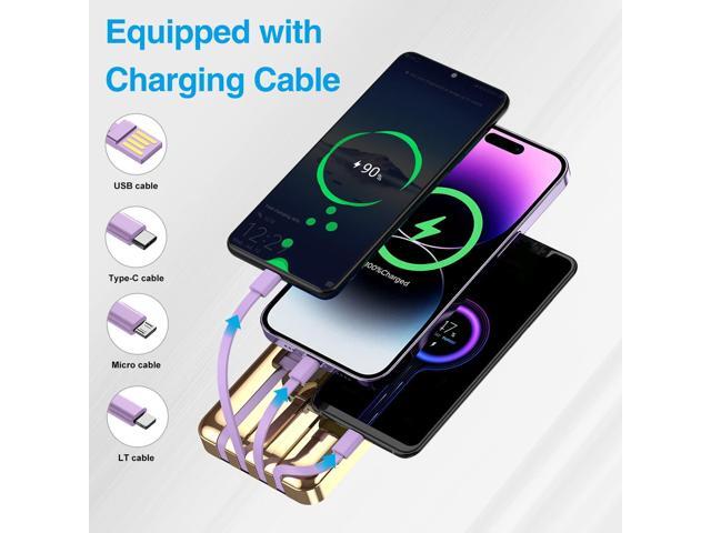 Portable Charger 12000mAh with Built-in Cables,22.5W Fast Charging Power Bank,USB C Input/Output,Smart LED Display,Compact External Battery for...