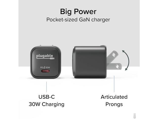 Plugable GaN USB C Charger Block, 30W Portable Charger, Foldable Prongs, PPS Fast Charger for iPhone 16/16 Pro/16 Pro Max, iPad Pro, Samsung Galaxy...