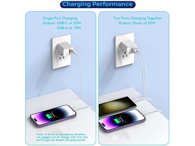 iPhone 15 Charger Block, 2Pack 20W Dual Port PD Fast USB C Wall Charger Adapter + USB A Quick Charging Brick Plug Compatible with iPhone...