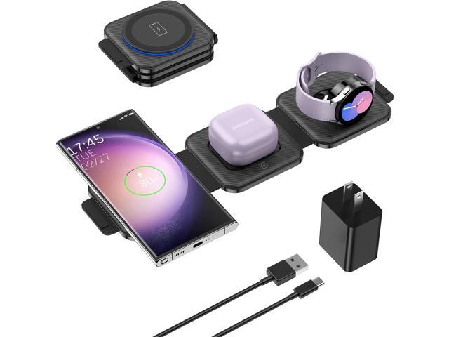 Travel Charger for Samsung Multi Devices, Foldable 3 in 1 Wireless Charging Station Fast Charging Stand/Pad Compatible for Samsung Galaxy...