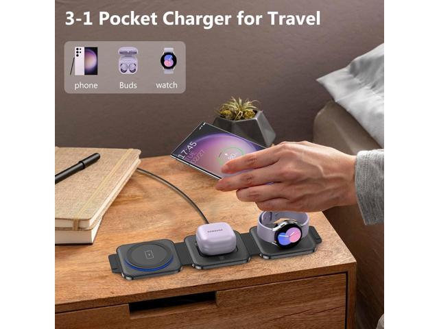 Travel Charger for Samsung Multi Devices, Foldable 3 in 1 Wireless Charging Station Fast Charging Stand/Pad Compatible for Samsung Galaxy...