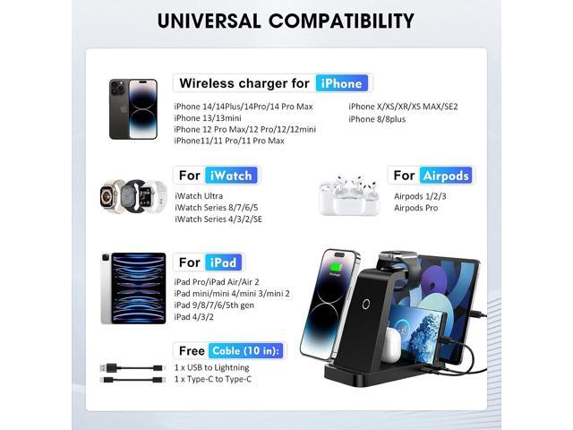 Wireless Charger for iPhone - 5 in 1 Charging Station for Multiple Devices Apple: Fast Wireless Charging Stand Dock for iPhone 14 13 12 Pro Max...