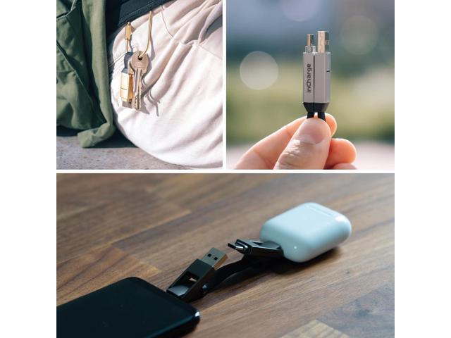 Rolling Square, inCharge 6, Portable Keychain 6-in-1 Multi Charging Cable, Mercury Gray