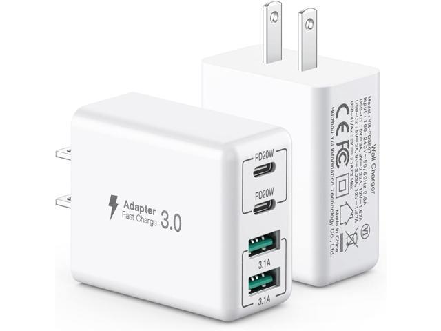 [2 Pack] USB C Wall Charger, 40W 4-Port USB C Charger Block,Fast Charging Block Dual Port PD+QC Wall Plug Multiport Type C Compatible with iPhone...