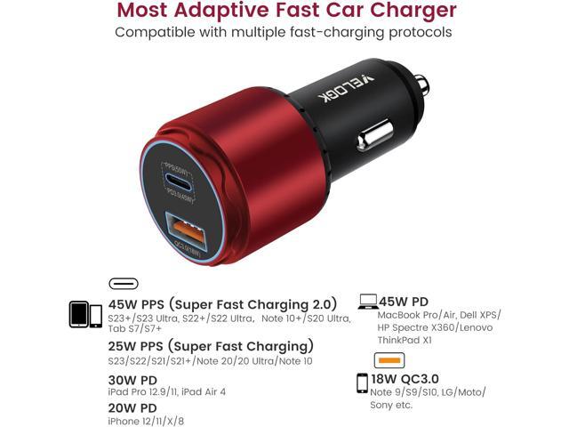 VELOGK Super Fast Type C Car Charger [73W Turbo], Metal Adaptive 55W 45W PPS/PD & QC3.0 USB C Car Adapter[Super Fast Charging 2.0] for Samsung S23...