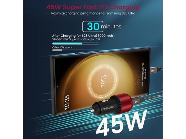 VELOGK Super Fast Type C Car Charger [73W Turbo], Metal Adaptive 55W 45W PPS/PD & QC3.0 USB C Car Adapter[Super Fast Charging 2.0] for Samsung S23...