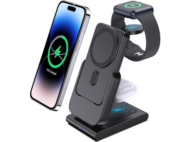 Wireless Charging Station for Apple Magsafe Charger, 3 in 1 Travel Magsafe Charger Stand for iPhone 14 Pro Max, Air Pods, iWatch, Portable 5000mAh.