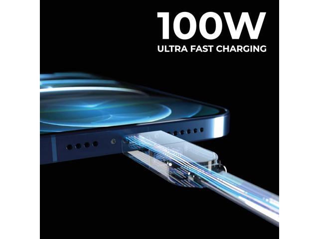Rolling Square inCharge XL 6-in-1 Multi Charging Cable, Portable USB and USB-C Cable with 100W Ultra-Fast Charging Power, 1 Ft/0.3m, Glacier White
