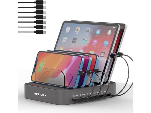 Charging Station for Multiple Devices, MSTJRY 5 Port Multi USB Charger Station with Power Switch Designed for iPhone iPad Cell Phone Tablets (Gray,...