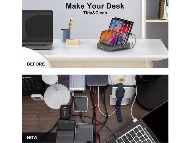 Charging Station for Multiple Devices, MSTJRY 5 Port Multi USB Charger Station with Power Switch Designed for iPhone iPad Cell Phone Tablets (Gray,...